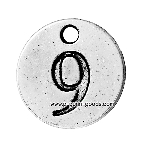 จี้กลม จี้เลข 9 สีเงินโบราณ (12 มม.)