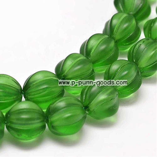 ลูกปัด Handmade Lampwork ~10-11 มม.ทรงฟักทอง สีเขียว แบบด้าน (1 เม็ด)