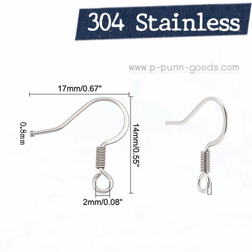 ก้านต่างหูสแตนเลส 14 มม. แบบเกี่ยว (304 Stainless Steel)