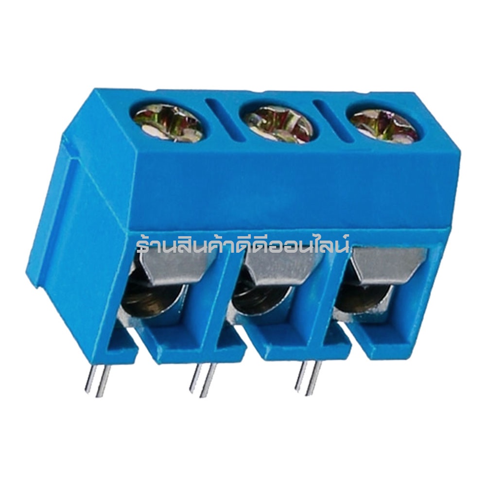 (แพค 4 ชิ้น) ขั้วต่อเทอร์มินอลบล็อกสีฟ้า 3 ขา 301-3P แบบบัดกรีบนแผง PCB ระยะขาห่าง 5 มม.