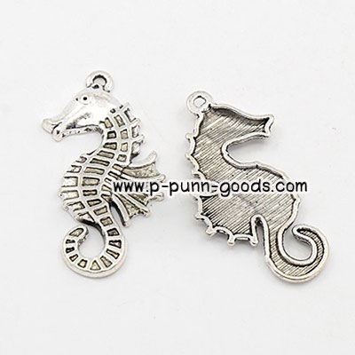จี้ม้าน้ำ สีเงินโบราณ 38x18 มม.