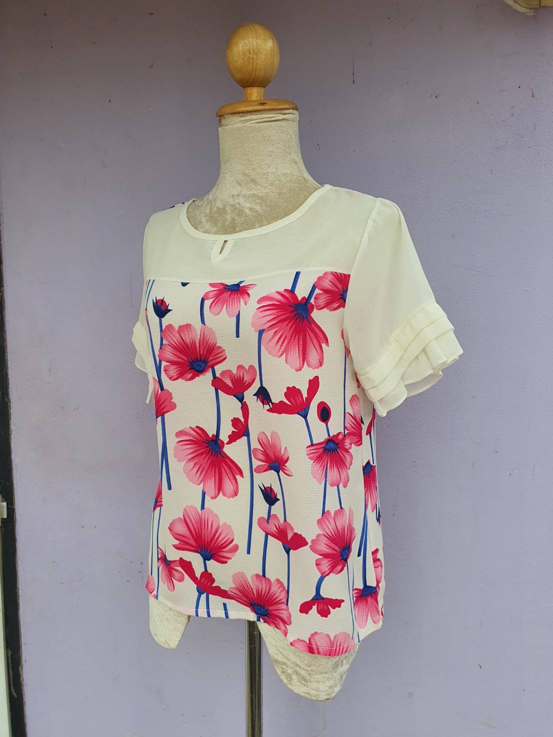 FF02471 เสื้อแฟชั่น ชีฟอง ลายดอกไม้ มือสอง อก 36 นิ้ว