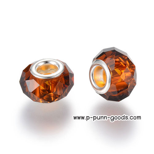ลูกปัดแก้ว 14x9 มม. ฺSaddle Brown (Faceted Glass European Beads)