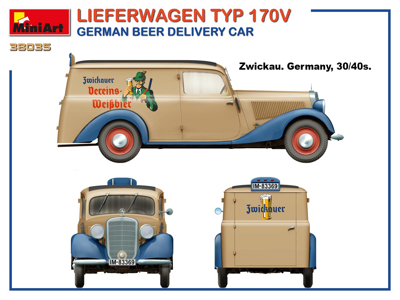 โมเดลรถ MiniArt ขนาด 1/35 MI38035 Lieferwagen Typ 170V German Beer Delivery Car