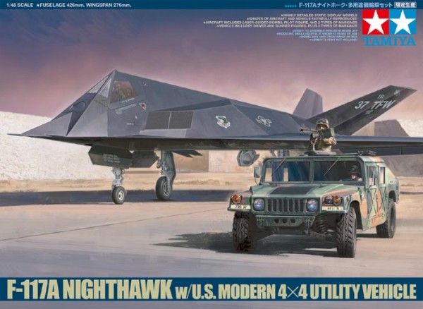 โมเดลเครื่องบิน Tamiya ขนาด 1/48 TA89773 F-117A Nighthawk w/U.S. Modern 4×4 Utility Vehicle