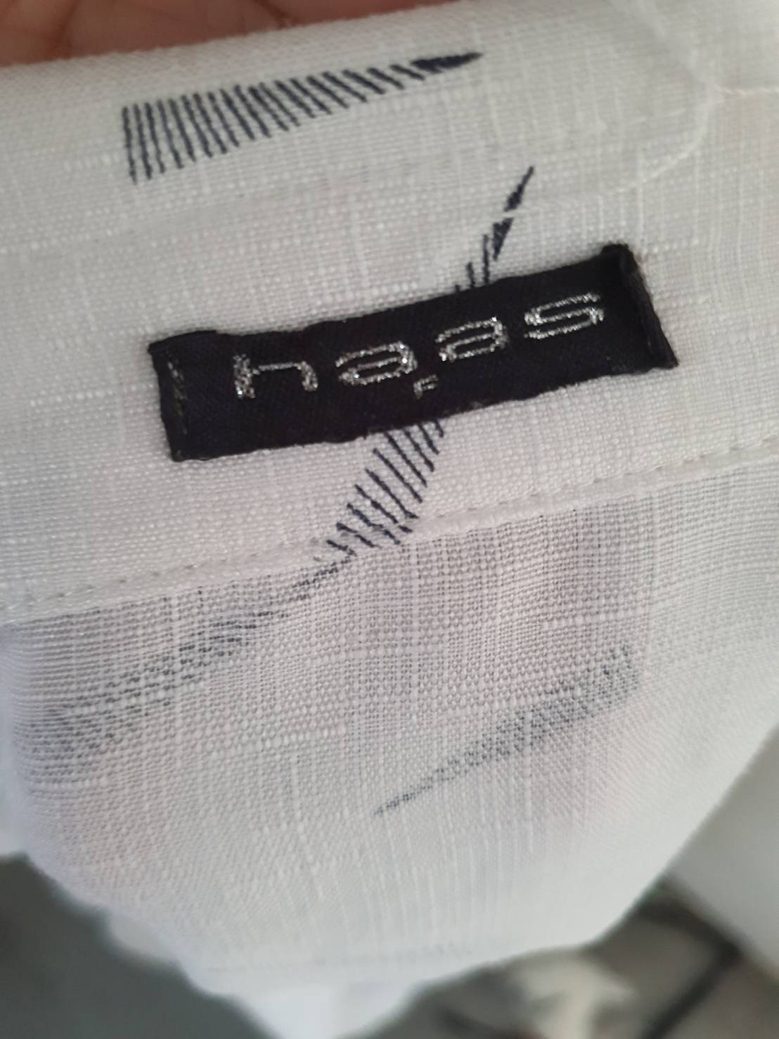 FF06052 เสื้อแฟชั่น สีขาวลาย มือสอง แบรนด์ haas อก 41 นิ้ว