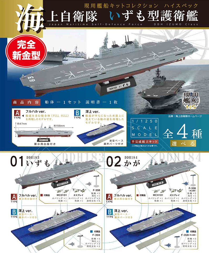 สินค้าพรีออเดอร์ โมเดลเรือรบจำลองขนาด 1/1250 F-toys Modern Vessels Kit Collection High Spec JMSDF DDH Izumo Class