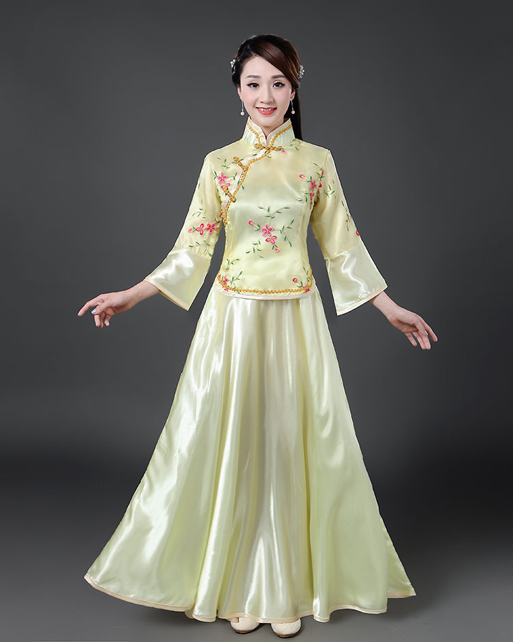 民国服女长裙成人衣裙古服装 Republic of China Female Dress Ancient Clothing ชุดเสื้อกระโปรงสตรีสมัยสาธารณรัฐจีน