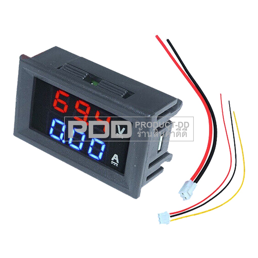 ดิจิตอลโวลต์มิเตอร์ แอมป์มิเตอร์ DC100V 10A วัดแรงดัน กระแส ตัวเลข LED 0.28 นิ้ว สีแดง สีน้ำเงิน