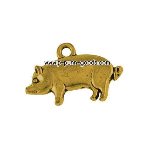 จี้หมูทอง สีทองโบราณ 19x12 มม.