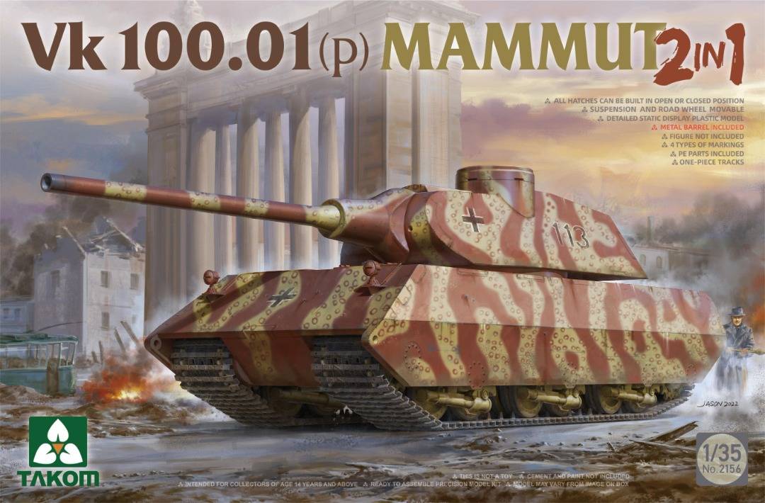 (Pre-order Item) โมเดลรถถัง TAKOM Model ขนาด 1/35 TKM2156 Vk 100.01(p) MAMMUT 2 in 1