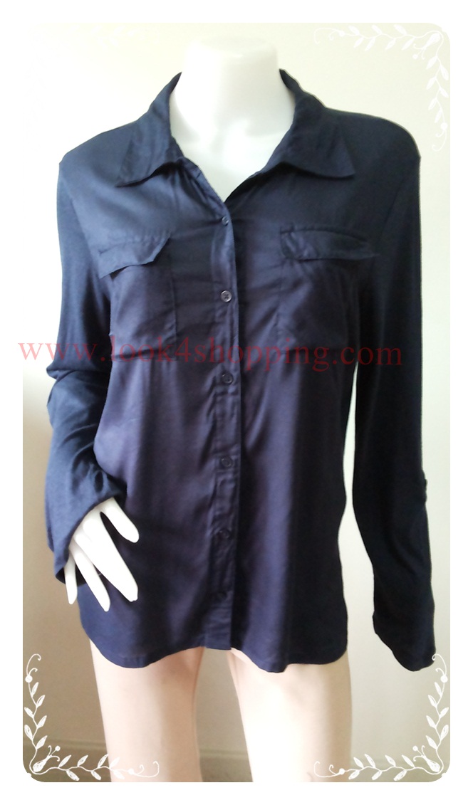 FF04564 ของใหม่->เสื้อแฟชั่น สีน้ำเงินเข้ม Christopher & bank อก 42-44 นิ้ว