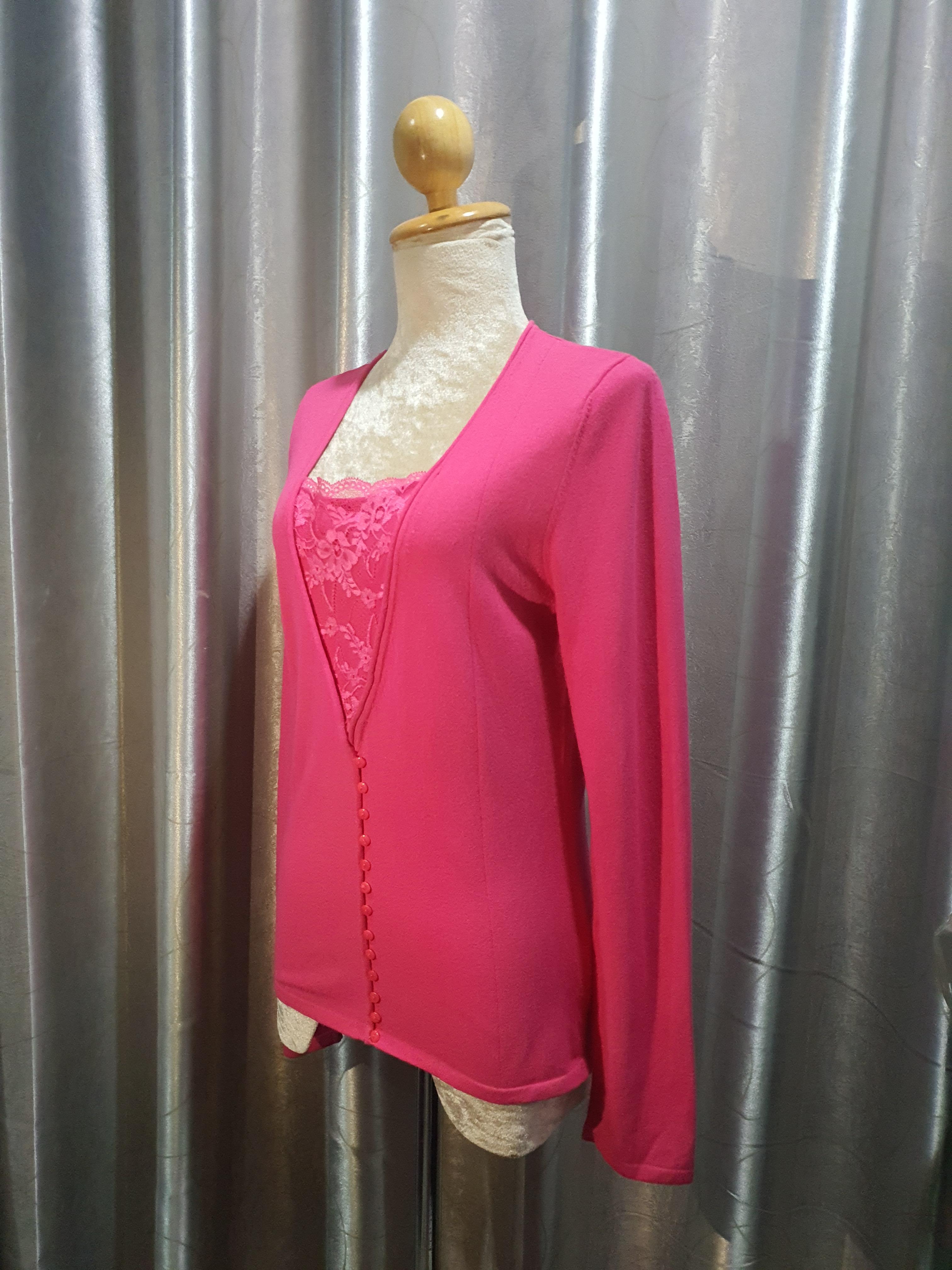 FF02073 เสื้อนิตติ้ง มือสอง สีชมพู แบรนด์ G2000 อก 33-36 นิ้ว