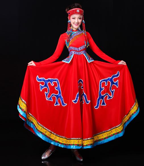 ชุดฟ้อนรำสตรีเผ่ามองโกล 蒙古族演出服衣裙舞台服成人女 Mongolian Women Dance Costume