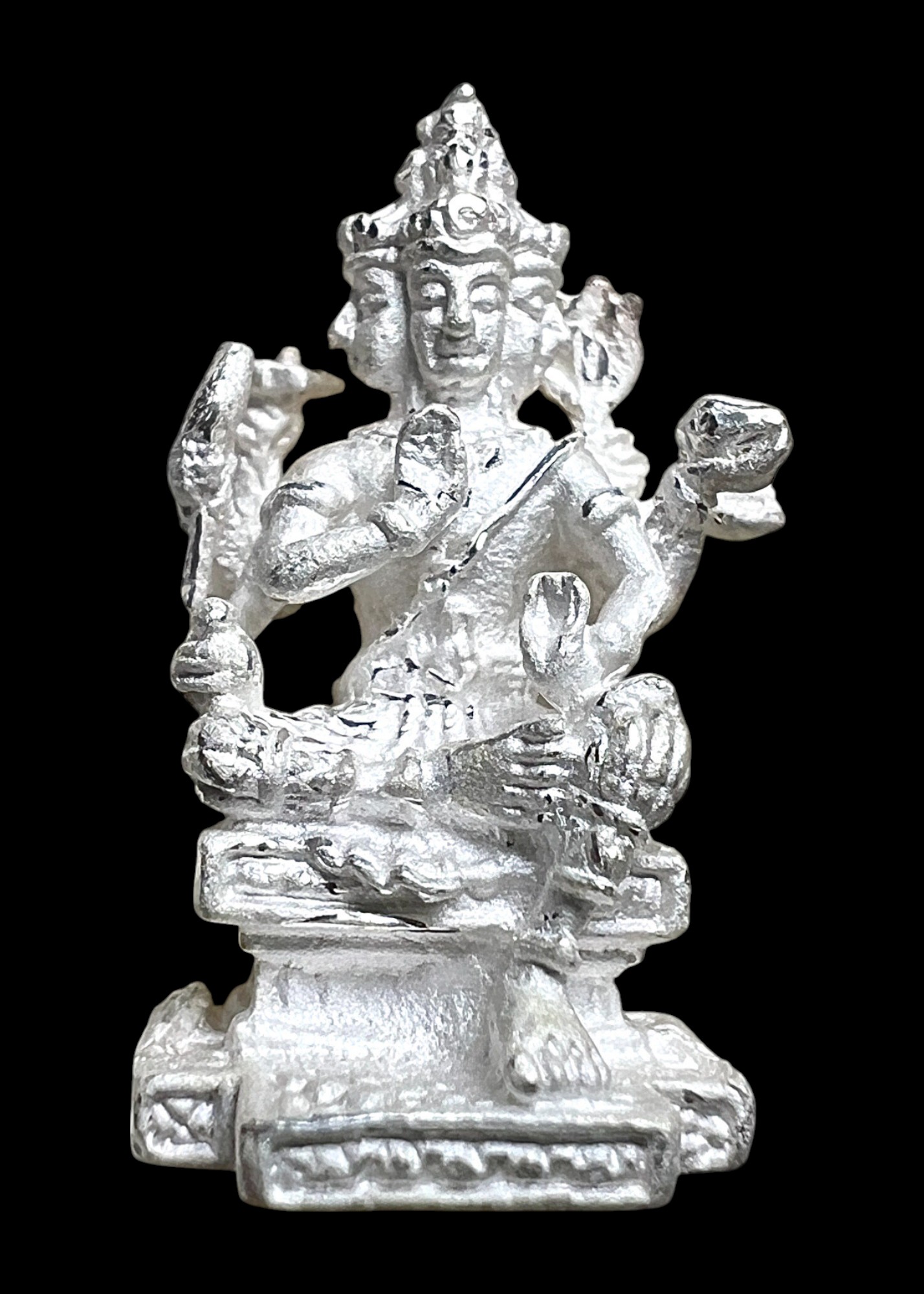 พระพรหม ลอยองค์ (พิมพ์เล็ก, ชุบเงินพ่นทราย) Brahma statue. (small size, sandblasted silver plated) SKU-01846