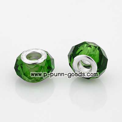 ลูกปัดแก้ว 14x9 มม. Green (Faceted Glass European Beads)