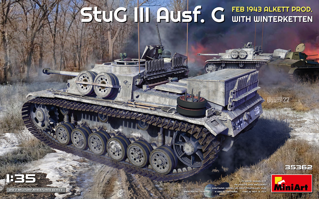 โมเดลรถถังเยอรมัน สงครามโลกครั้งที่ 2 MiniArt ขนาด 1/35 MI35362 StuG III Ausf. G FEB 1943 ALKETT PROD. WITH WINTERKETTEN