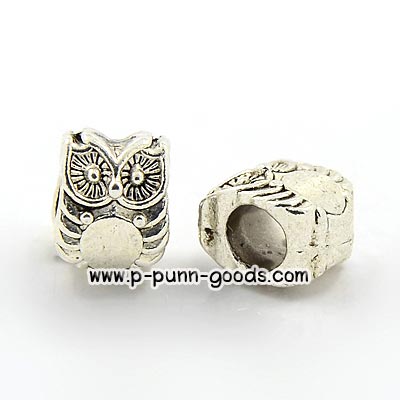 ลูกปัดนกฮูก 10x8มม. สีเงินโบราณ