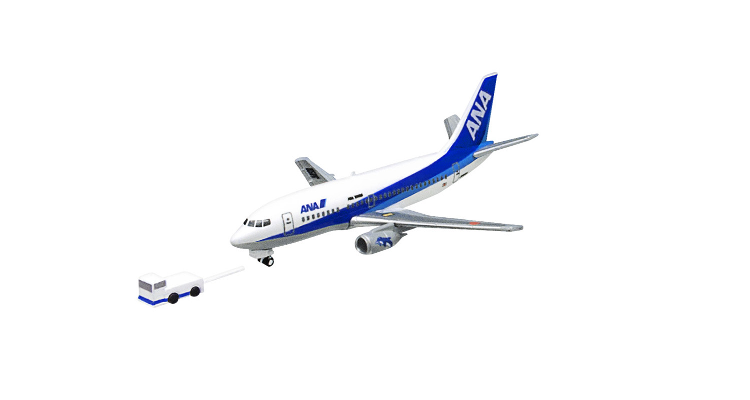 โมเดลเครื่องบินจำลอง ยี่ห้อเอฟทอย ขนาด 1/500 F-toys ANA Wing Collection 5 #4 BOEING 737-500 Super Dolphin + towing car