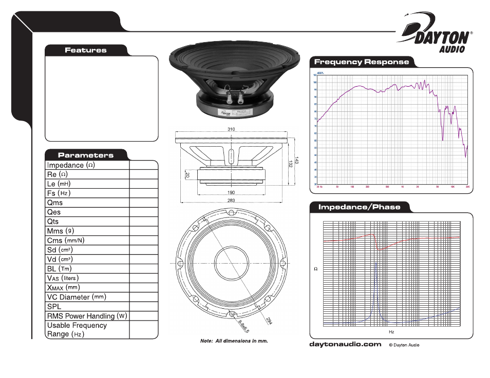 Dayton Audio PA310-8 12" Pro Woofer