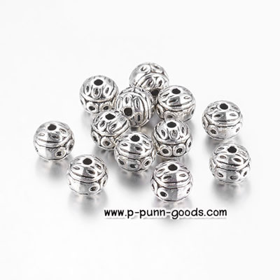 ลูกปัดคั่น เม็ดกลม 8 มม. สีเงินโบราณ