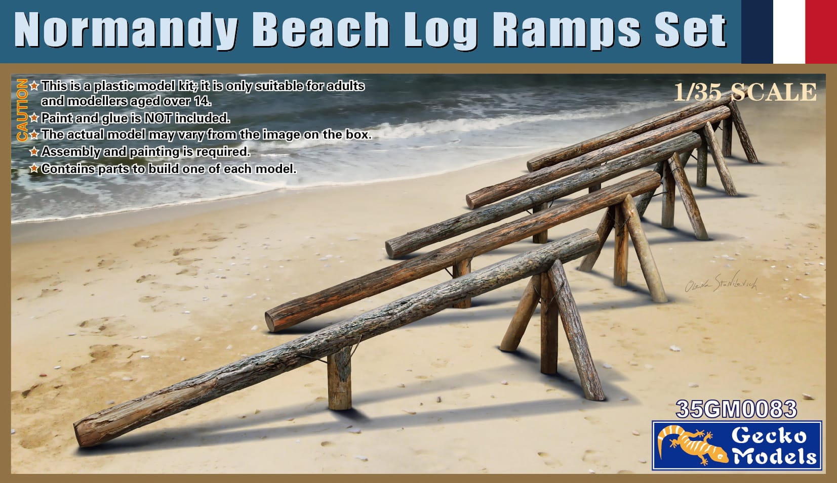 โมเดลเครื่องกีดขวาง ขนาด 1/35 Gecko Model 35GM0083 NORMANDY BEACH LOG RAMPS SET