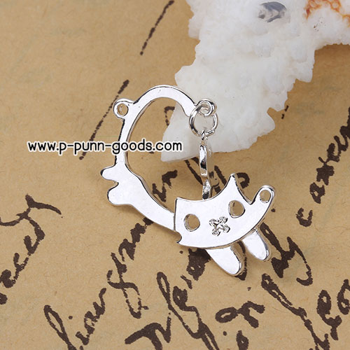 จี้แมวเหมียวกินปลา สีเงิน 19x29 มม.