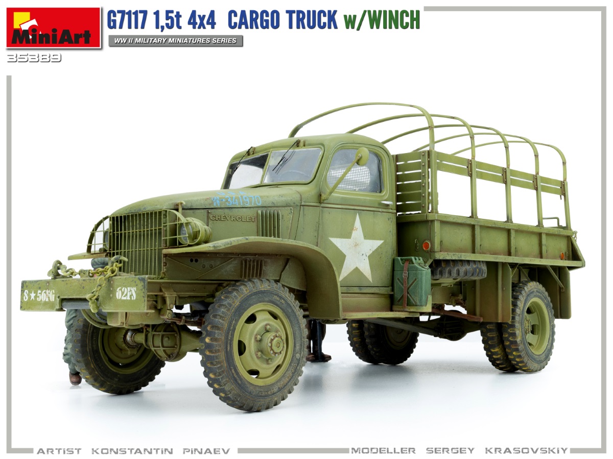 โมเดลรถบรรทุกพร้อมฟิกเกอร์ MiniArt ขนาด 1/35 MI35389 G7117 1,5T 4×4 CARGO TRUCK w/WINCH