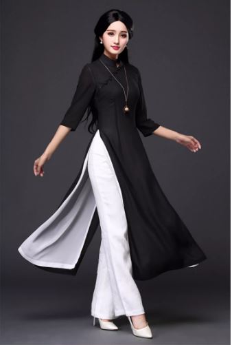 ชุดกี่เพ้าสตรีเวียดนาม อ๊าวส่าย อ๊าวหย่าย áo dài กางเกงขาบาน คอปกต่ำ Sườn xám Việt Nam, quần ống rộng, cổ thấp Vietnamese Women Cheongsam áo dài, Wide-legged Pants, Low Collar