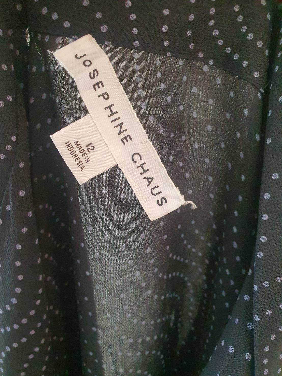 FF05192 เสื้อผ้ามือสอง ชีฟอง สีดำลายจุด แบรนด์ JOSEPHINE CHAUS อก 42 นิ้ว
