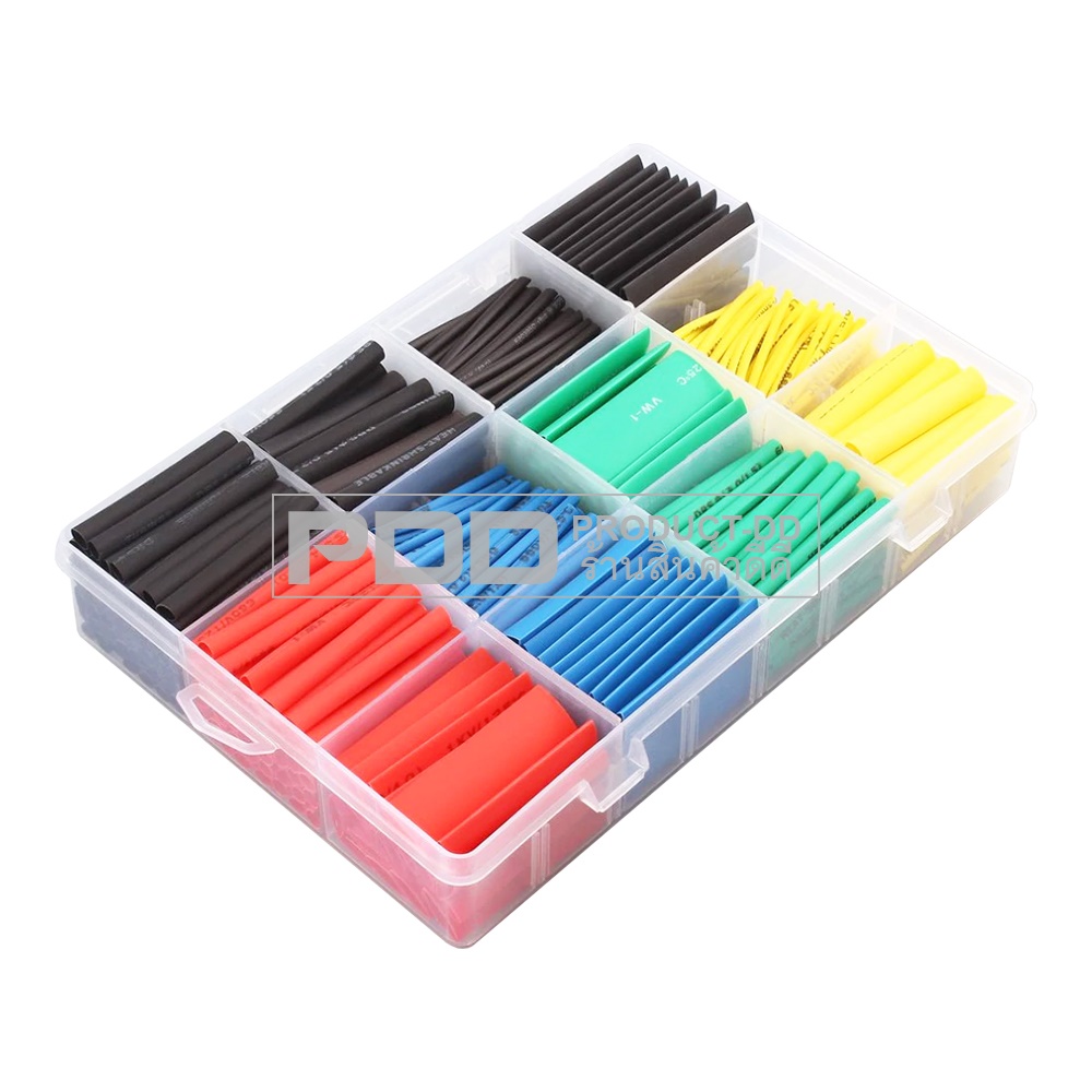 ท่อหดหุ้มสายไฟ 530 ชิ้น 8 ขนาด แบ่งขนาดแบ่งสี บรรจุในกล่องพลาสติคอย่างดี