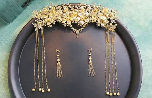 ชุดเครื่องประดับผม พร้อมสร้อยต่างหู มงกุฎประดับผมแบบผู้หญิงจีน(แบบ AD) 发饰 Chinese Women's Hair Headdress (Type AD)