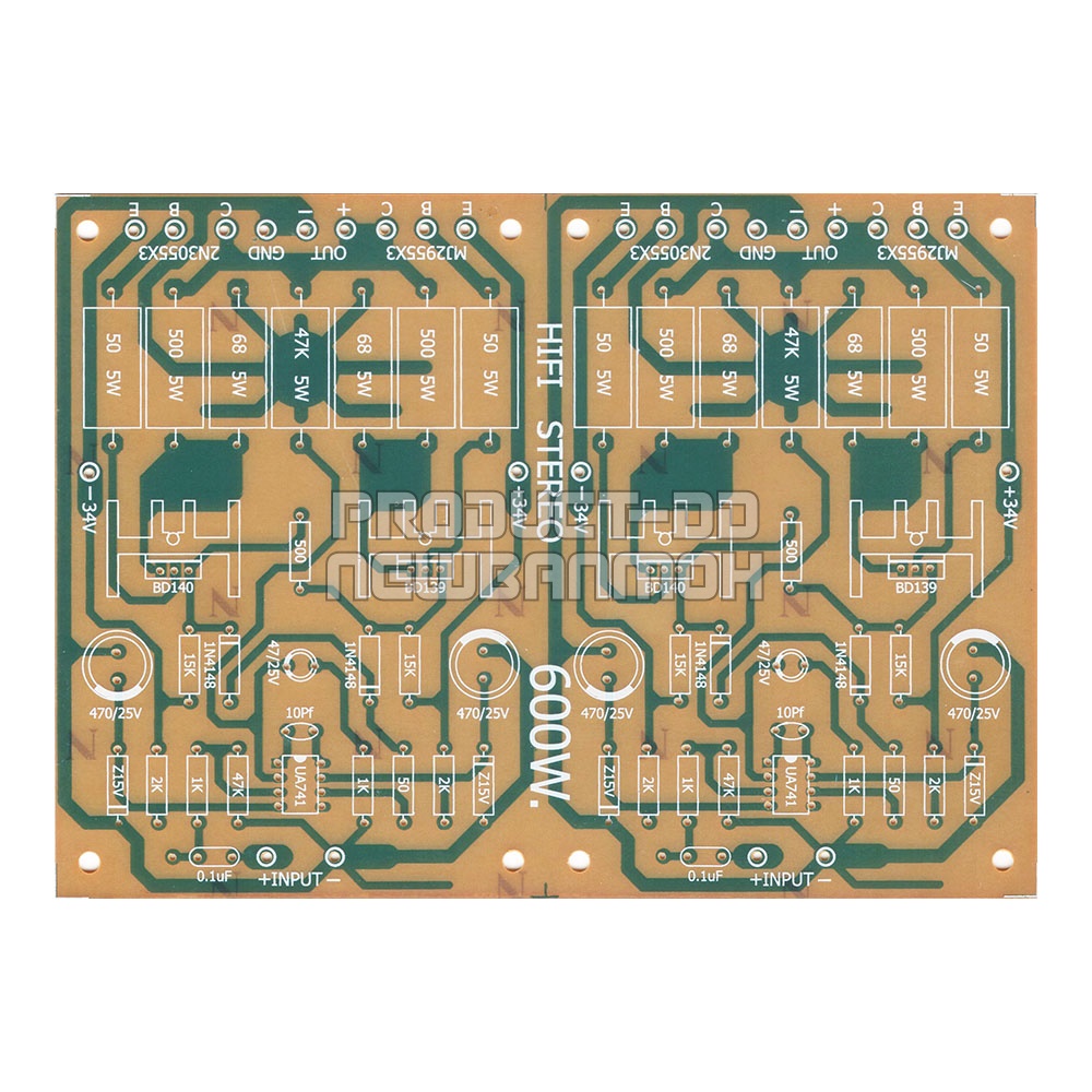 แผ่นปริ้นท์เปล่า DIY วงจรแอมป์ขยายเสียงสเตอริโอ 600W ขนาด 12.3x17.3 ซม.