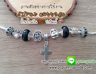 จี้ไม้กางเขน สีเงินโบราณ 24x13 มม.