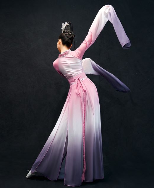 ชุดสตรีสำหรับการแสดงฟ้อนรำจีนจิงหง 新款中国风惊鸿舞蹈甩袖渐变色水袖舞服装女 Chinese Female Jing Hong Dance Costume