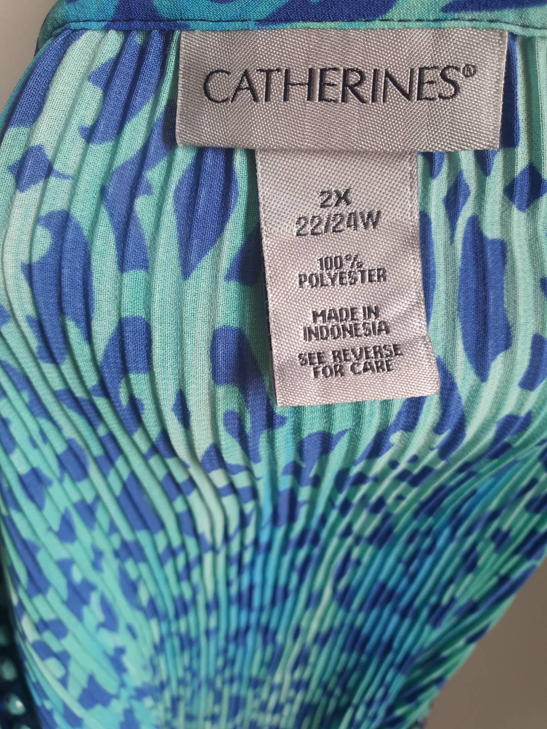 FF05317 เสื้อผ้ามือสอง ชีฟอง สีฟ้าลาย แบรนด์ CATHERINES อก 36-52 นิ้ว