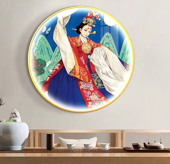 ภาพวาดรูปชุดฮันบกเกาหลีสำหรับตกแต่งผนังพร้อมหลอดไฟ LED 장식 그림 한복 led 조명 Decorative Painting Hanbok with LED Light สำหรับตกแต่งห้องเรียน ห้องสมุด ร้านอาหารต่างๆ