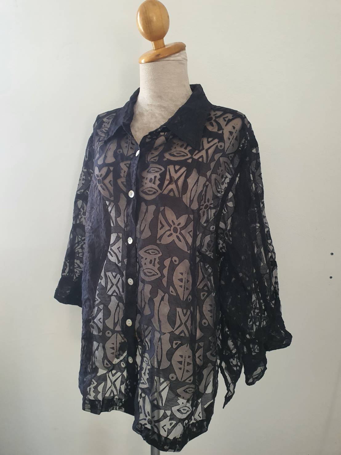 FF05913 เสื้อแฟชั่น ชีฟอง สีดำ มือสอง MIRASOL อก 52 นิ้ว