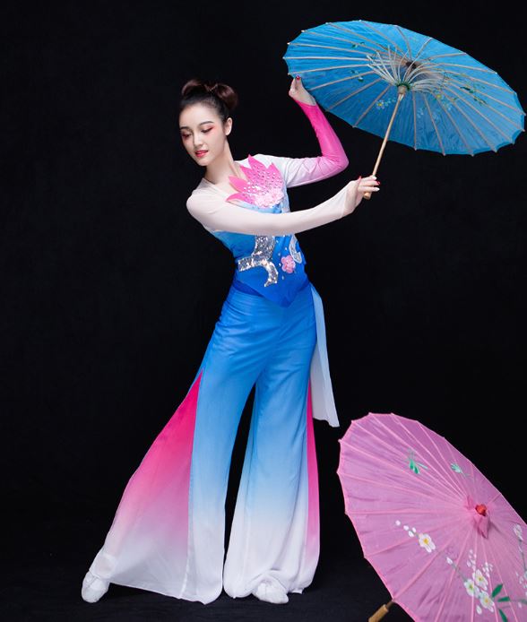 ชุดสตรีสำหรับการแสดงฟ้อนรำร่มจีน 2019 秧歌服2019新款广场扇子伞舞古典舞蹈服装女演出服 Female Yangge 2019 New Classical Square Umbrella Dance Costume 2019