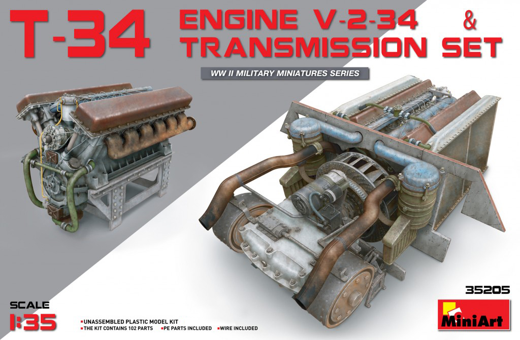 โมเดลฟิกเกอร์ MiniArt ขนาด 1/35 MI35205 T-34 Engine V-2-34 & Transmission Set