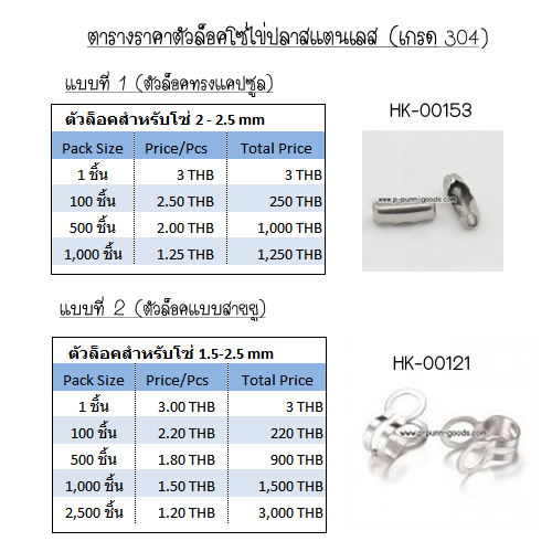 ตัวล็อคโซ่ไข่ปลา 2- 2.5 มม. (Stainless Steel) สแตนเลส