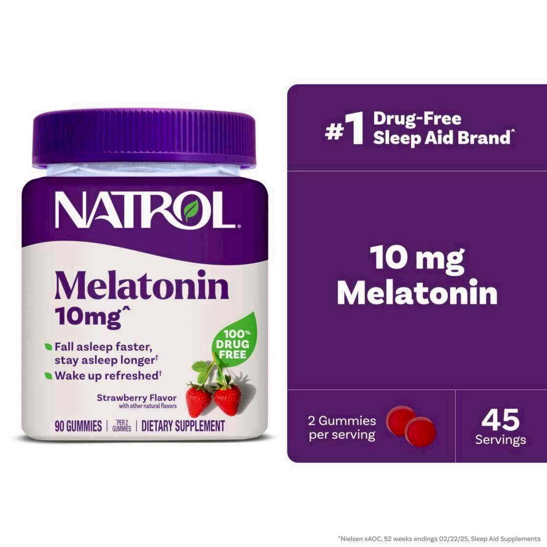 Natrol Melatonin Gummies 10 mg 90 Gummies Strawberry ( New Package )