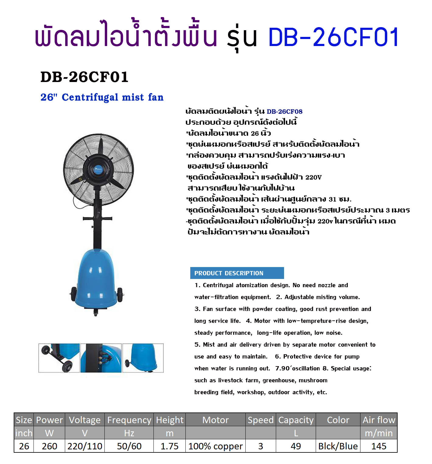 พัดลมไอน้ำตั้งพื้น 26นิ้ว พัดลมไอน้ําตั้งพื้น 30นิ้ว Line id: @908uvyll Line id: 0865380751