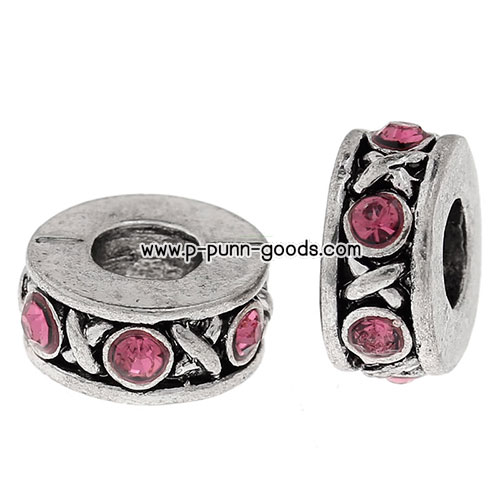 ลูกปัดสีเงินโบราณ 11x5มม.ประดับ Rhinestone