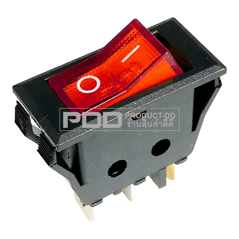 KCD3 สวิตช์กระดก ON-OFF ใหญ่ 4 ขา I-O สีแดงมีไฟ 15A 250V AC และฝาครอบกันน้ำ