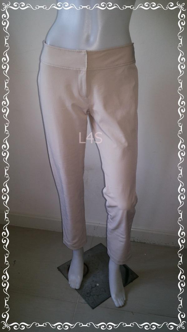 FF06005 กางเกงผ้า สีเบจครีมอ่อน แบรนด์เนม มือสอง ZEIN size L เอว 30 นิ้ว