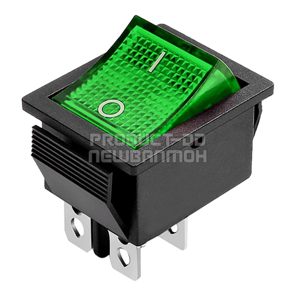 KCD4 สวิตช์กระดก ON-OFF (l-O) 4 ขา สีเขียวมีไฟ 20A 12V DC