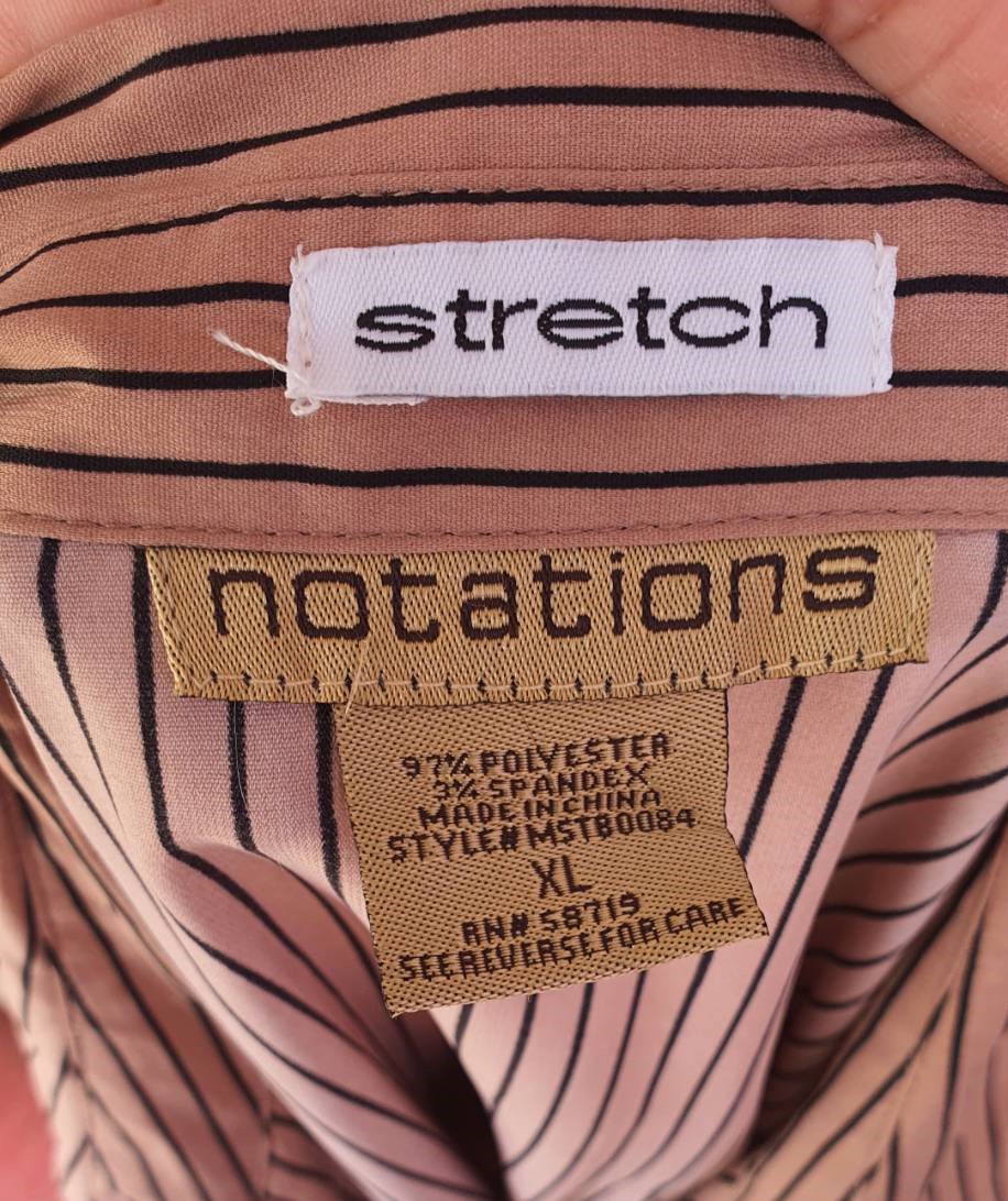 FF02972 เสื้อเชิ้ต สีน้ำตาลลายทาง แบรนด์เนม มือสอง notations อก free-46 นิ้ว