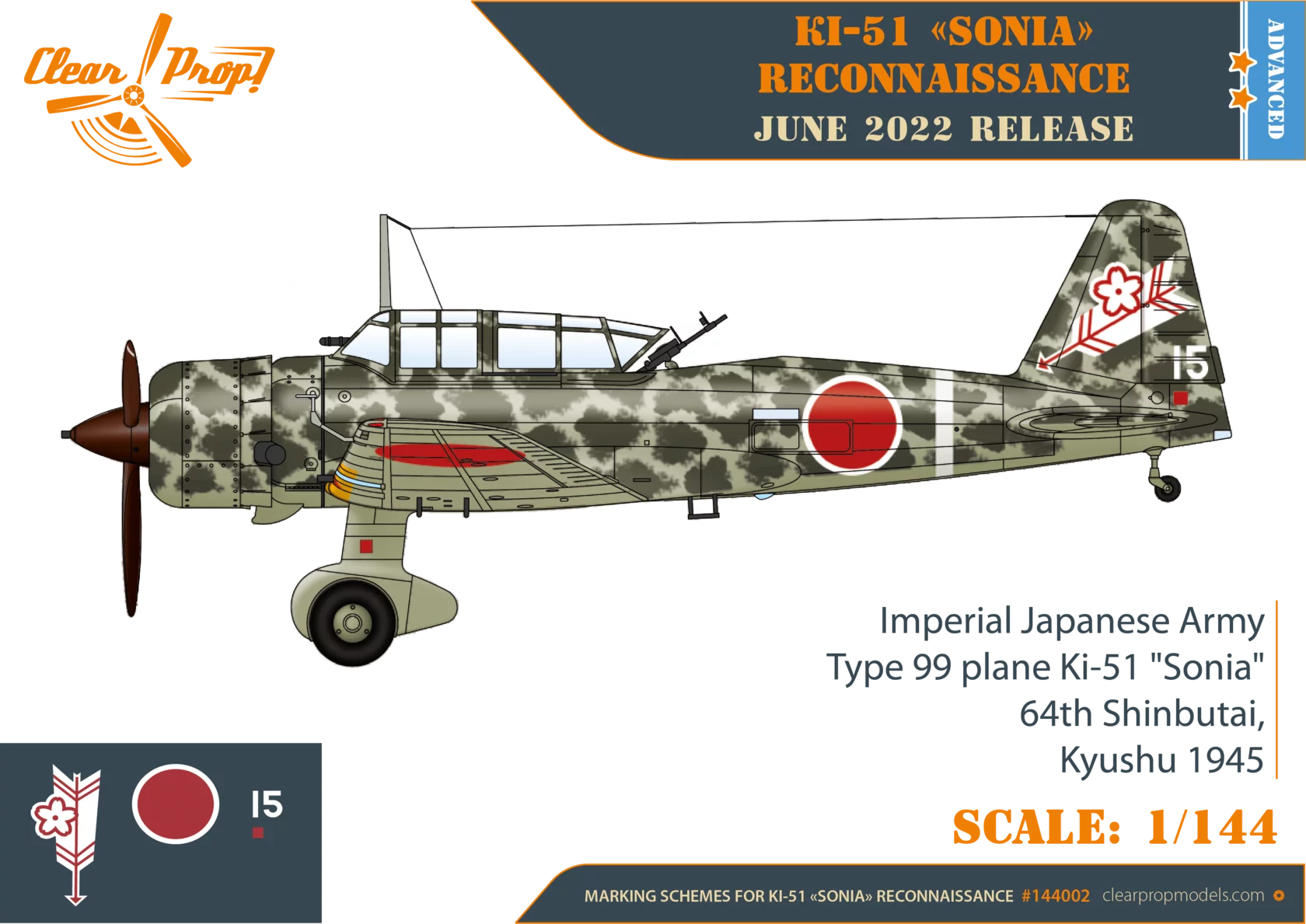 โมเดลเครื่องบิน Clear Prop Models 1/144 CP144002 Ki-51 Sonia Reconnaissance