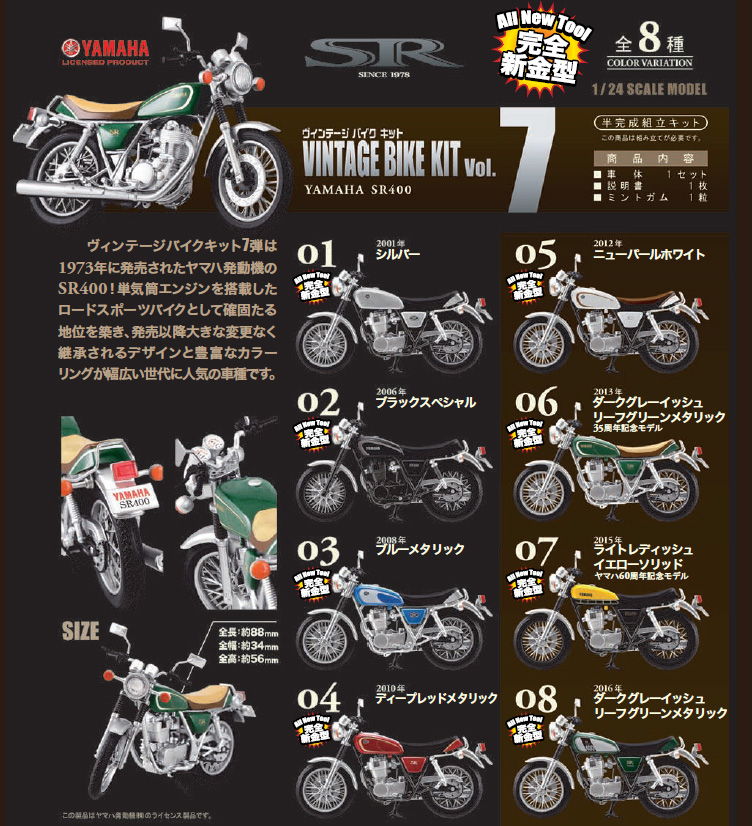 โมเดลมอเตอร์ไซด์ 1/24 F-toys Scale Model Vintage Bike Kit Vol. 7 YAMAHA SR400